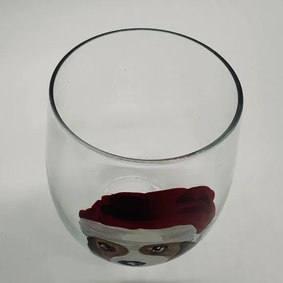 Christmas Holiday Dogs Stemless Wine Glasses Pier 1 Imports Hand Painted - Picture 14 of 16